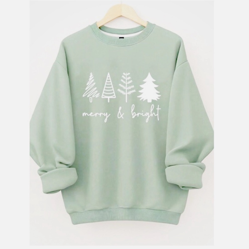 Merry & Bright Sweatshirt in Sage Green